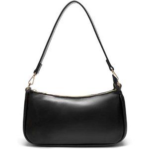 Nieimee Zhou Women Black Leather Shoulder Bag Classic Tote with Zipper Closure